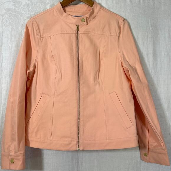 Isaac Mizrahi Live! Jean Jacket 12 Peach Full Zip Collarless - Picture 1 of 9